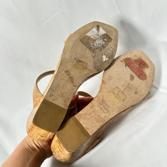 Stuart Weitzman wedge sandals patent cork nude size 7 - Picture 12 of 12